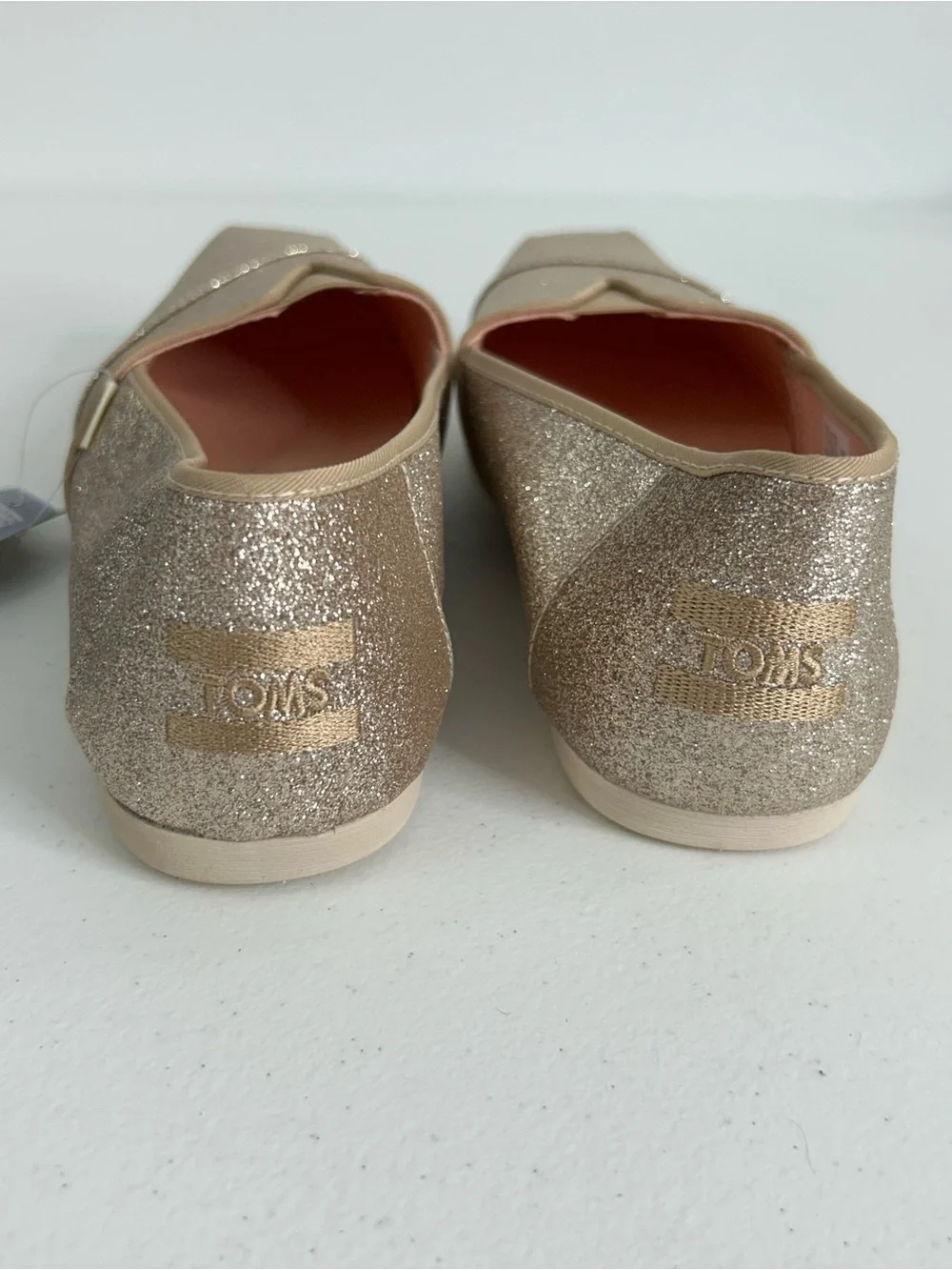 Toms Alpargata Champagne Glitter Shoes Size 8 NIB